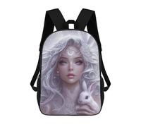 sinyumoney 3D Printed Enchanted White Fantasy Bunny Children's 17inch School Backpack for Kids High Capacity Travel Rucksacks Fashion Book Bags Kids School Bag