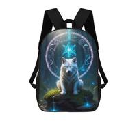 sinyumoney 3D Printed Enchanted Wolf in Mystic Forest Children Backpacks Kids Cute School Backpack Outdoor Casual Daypack for Boys Middle School Students 17inch