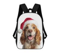 sinyumoney 3D Printed English Cocker Spaniel Dog with Santa Hat School Bags Kids 17inch Backpacks Casual Fashion School Bag Backpacks Book Bags for Boys Elementary And Middle School Students