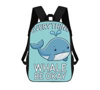 sinyumoney 3D Printed Everything Whale Be Okay School Bag Boys Girls Children's School Backpack Casual Fashion Backpack for in School Or Travel 17inch