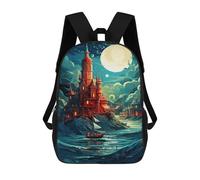 sinyumoney 3D Printed Fantasy Castle by Moonlight School Backpack for Kids Children's 17inch Backpacks Boy Girl Book Bags Kids School Bag