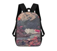 sinyumoney 3D Printed Fantasy Landscape with Pink Birds Children's School Backpack for Kids High Capacity Travel Rucksacks Fashion Book Bags Kids School Bag Back Pack 17inch