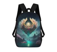 sinyumoney 3D Printed Fantasy Lotus Island Landscape Children's 17inch School Backpack for Kids High Capacity Travel Rucksacks Fashion Book Bags Kids School Bag
