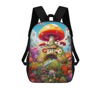 sinyumoney 3D Printed Fantasy Mushroom Village School Backpack With Big Pockets for Kids, Children's Backpacks Book Bags Kids School Bag 17inch