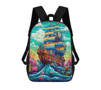 sinyumoney 3D Printed Fantasy Sailing Ship -10 Children's School Backpack for Kids High Capacity Travel Rucksacks Fashion Book Bags Kids School Bag Back Pack 17inch