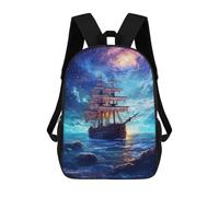 sinyumoney 3D Printed Fantasy Sailing Ship Ocean Artwork School Backpack for Kids Children's 17inch Backpacks Boy Girl Book Bags Kids School Bag