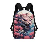 sinyumoney 3D Printed Fantasy Tiger with Cherry Blossoms School Bags Kids 17inch Backpacks Casual Fashion School Bag Backpacks Book Bags for Boys Elementary And Middle School Students