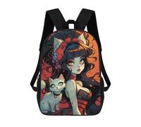 sinyumoney 3D Printed Fantasy Woman with Cat Art Print Children's School Backpack for Kids High Capacity Travel Rucksacks Fashion Book Bags Kids School Bag Back Pack 17inch