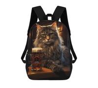 sinyumoney 3D Printed Fat Cat Beer Pub Bar Drink School Bag Boys Girls Children's School Backpack Casual Fashion Backpack for in School Or Travel 17inch