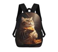 sinyumoney 3D Printed Fat Cat Eating Pizza School Bag Boys Girls Children's School Backpack Casual Fashion Backpack for in School Or Travel 17inch