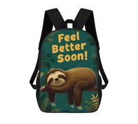 sinyumoney 3D Printed Feel Better Soon Sloth Illustration Children Backpacks Kids Cute School Backpack Outdoor Casual Daypack for Boys Middle School Students 17inch