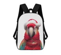 sinyumoney 3D Printed Festive Scarlet Macaw Parrot with Santa Hat School Bag Boys Girls Children's School Backpack Casual Fashion Backpack for in School Or Travel 17inch