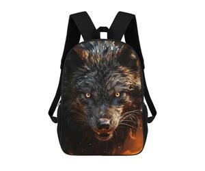 sinyumoney 3D Printed Fierce Black Wolf in Fire School Bag Boys Girls Children's School Backpack Casual Fashion Backpack for in School Or Travel 17inch