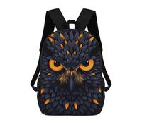 sinyumoney 3D Printed Fierce Owl Vector Portrait with Glowing Orange Eyes School Bags Kids Backpacks Casual Fashion Backpacks Book Bags for Boys Elementary And Middle School Students 17inch