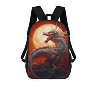 sinyumoney 3D Printed Fiery Dragon Moonlit Majesty School Backpack With Big Pockets for Kids Children's Backpacks Boy Girl Book Bags Kids School Bag 17inch
