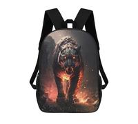 sinyumoney 3D Printed Fiery Tiger Stalking School Bags Kids Backpacks Casual Fashion Backpacks Book Bags for Boys Elementary And Middle School Students 17inch