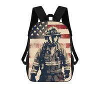 sinyumoney 3D Printed Firefighter USA Flag Children's 17inch School Backpack for Kids High Capacity Travel Rucksacks Fashion Book Bags Kids School Bag