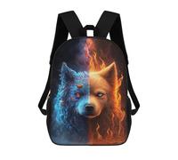 sinyumoney 3D Printed Flame And Ice Wolf Art Print -1 School Bag Boys Girls Children's 17inch Backpack School Backpack Casual Fashion Backpack for in School Or Travel