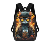 sinyumoney 3D Printed Flaming Biker Cat Artwork Children's School Backpack for Kids High Capacity Travel Rucksacks Fashion Book Bags Kids School Bag Back Pack 17inch