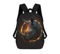 sinyumoney 3D Printed Flaming Rhino Artwork Children Backpacks Kids Cute School Backpack Outdoor Casual Daypack for Boys Middle School Students 17inch