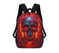 sinyumoney 3D Printed Flaming Skull with Roses School Bags Kids Backpacks Casual Fashion Backpacks Book Bags for Boys Elementary And Middle School Students 17inch