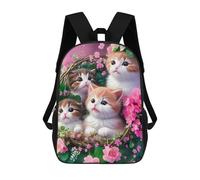 sinyumoney 3D Printed Floral Basket Kittens Children's School Backpack for Kids High Capacity Travel Rucksacks Fashion Book Bags Kids School Bag Back Pack 17inch