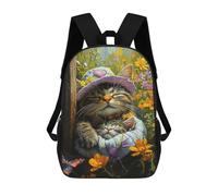 sinyumoney 3D Printed Floral Cat Nap Bliss Children's 17inch School Backpack for Kids High Capacity Travel Rucksacks Fashion Book Bags Kids School Bag