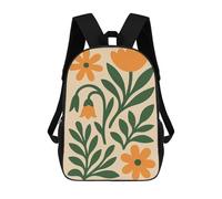 sinyumoney 3D Printed Floral Illustration with Orange Flowers And Leaves Children Backpacks Kids Cute School Backpack Outdoor Casual Daypack for Boys Middle School Students 17inch