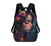 sinyumoney 3D Printed Floral Portrait Children Backpacks Kids Cute School Backpack Outdoor Casual Daypack for Boys Middle School Students 17inch