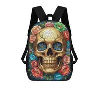 sinyumoney 3D Printed Floral Skull Stained Glass Art School Backpack With Big Pockets for Kids, Children's Backpacks Book Bags Kids School Bag 17inch