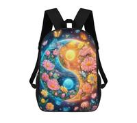 sinyumoney 3D Printed Floral Yin Yang Harmony School Backpack Book 17inch Bags Fashion Backpacks Large Capacity Backpack Children Travel Rucksacks