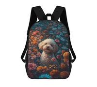 sinyumoney 3D Printed Fluffy Poodle in Flower Field Children's 17inch School Backpack for Kids High Capacity Travel Rucksacks Fashion Book Bags Kids School Bag