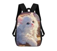 sinyumoney 3D Printed Fluffy White Cat with Blue Eyes Children School Backpack Fashion Rucksack Casual Travel 17inch Backpacks Large Capacity Daypack for Boys Girls