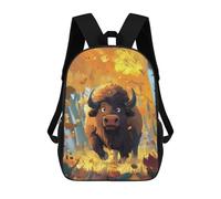 sinyumoney 3D Printed Forest Bison Illustration Children School Backpack Fashion Rucksack Casual Travel 17inch Backpacks Large Capacity Daypack for Boys Girls