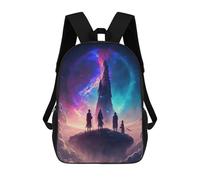 sinyumoney 3D Printed Four Figures Gazing at Cosmic Tower Children Backpacks Kids Cute School Backpack Outdoor Casual Daypack for Boys Middle School Students 17inch