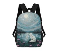 sinyumoney 3D Printed Fox, Ghosts, And Moonlit Landscape Painting School Bags Kids 17inch Backpacks Casual Fashion School Bag Backpacks Book Bags for Boys Elementary And Middle School Students