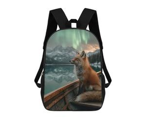 sinyumoney 3D Printed Fox in Wooden Boat with Aurora Borealis School Backpack With Big Pockets for Kids Children's Backpacks Boy Girl Book Bags Kids School Bag 17inch