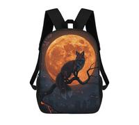sinyumoney 3D Printed Fox on Branch with Full Moon Children Backpacks Kids Cute School Backpack Outdoor Casual Daypack for Boys Middle School Students 17inch