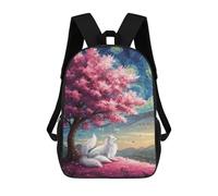 sinyumoney 3D Printed Fox Under Cherry Blossom Tree Painting School Book Bags Fashion Kids Large Capacity Backpack Children School Bag Travel Rucksacks 17inch