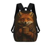 sinyumoney 3D Printed Fox with Coffee Cup And Scarf Children Backpacks Kids Cute School Backpack Outdoor Casual Daypack for Boys Middle School Students 17inch