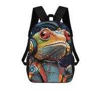 sinyumoney 3D Printed Frog DJ in Colorful Artwork School Backpack With Big Pockets for Kids, Children's Backpacks Book Bags Kids School Bag 17inch