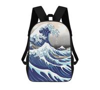 sinyumoney 3D Printed Full Great Wave Kanagawa School Backpack With Big Pockets for Kids Children's Backpacks Boy Girl Book Bags Kids School Bag 17inch