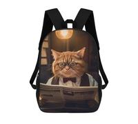 sinyumoney 3D Printed Funny Cat Glasses Reading Children School Backpack Fashion Rucksack Casual Travel 17inch Backpacks Large Capacity Daypack for Boys Girls