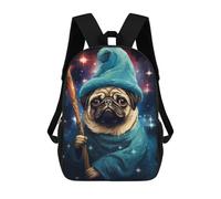 sinyumoney 3D Printed Funny Pug Wizard Pixel Art Children Backpacks Kids Cute School Backpack Outdoor Casual Daypack for Boys Middle School Students 17inch