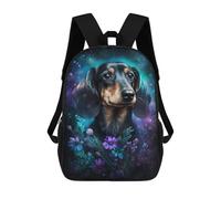 sinyumoney 3D Printed Galactic Dachshund with Flowers -8 School Backpack With Big Pockets for Kids, Children's Backpacks Book Bags Kids School Bag 17inch