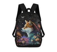 sinyumoney 3D Printed Galactic Fox with Flowers School Backpack With Big Pockets for Kids Children's Backpacks Boy Girl Book Bags Kids School Bag 17inch