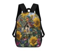 sinyumoney 3D Printed Garden Birdhouse with Sunflowers Children's School Backpack for Kids High Capacity Travel Rucksacks Fashion Book Bags Kids School Bag Back Pack 17inch