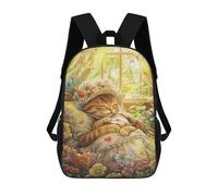 sinyumoney 3D Printed Garden Dreams Cute Cat Nap Children's 17inch School Backpack for Kids High Capacity Travel Rucksacks Fashion Book Bags Kids School Bag