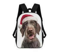 sinyumoney 3D Printed German Wirehaired Pointer Dog with Santa Hat Portrait Children School Backpack Fashion Rucksack Casual Travel 17inch Backpacks Large Capacity Daypack for Boys Girls