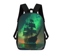 sinyumoney 3D Printed Ghost Ship Green School Backpack for Kids Children's 17inch Backpacks Boy Girl Book Bags Kids School Bag